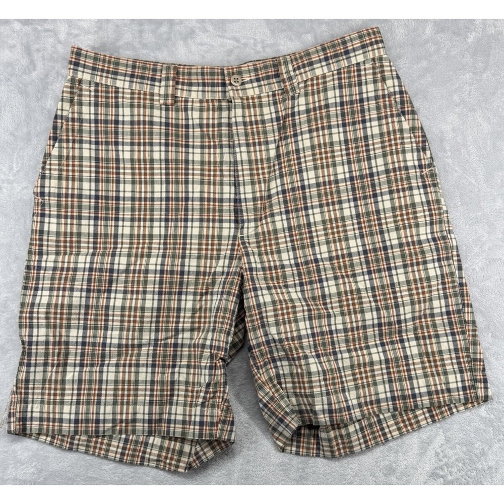 Vintage Structure Clothing Shorts  Tan Plaid Classic 8" Men's Size 34 NWT